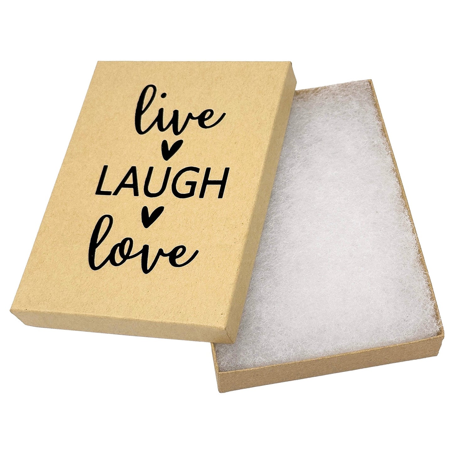 5 7/16" x 3 15/16" Kraft and Black "Live Laugh Love" Cotton Filled Box