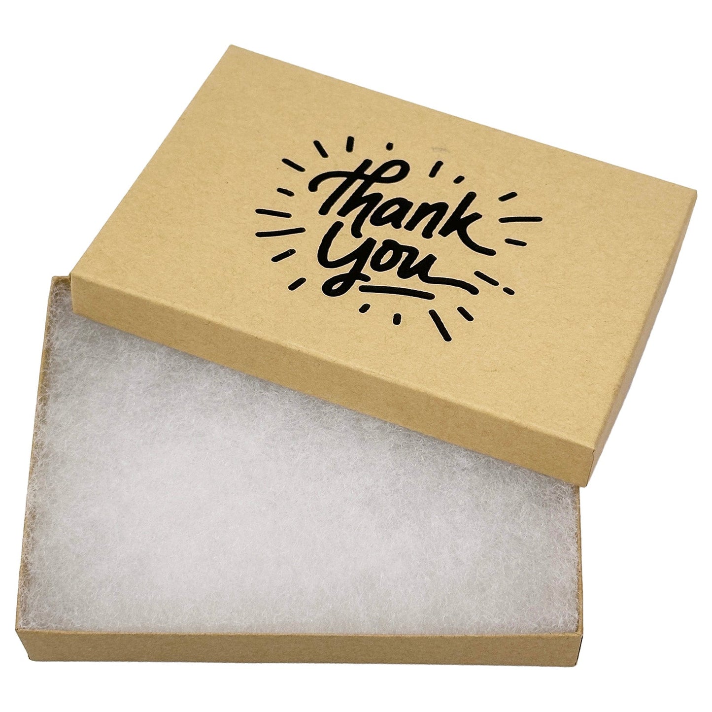 5 7/16" x 3 15/16" Kraft and Black "Thank You" Cotton Filled Box