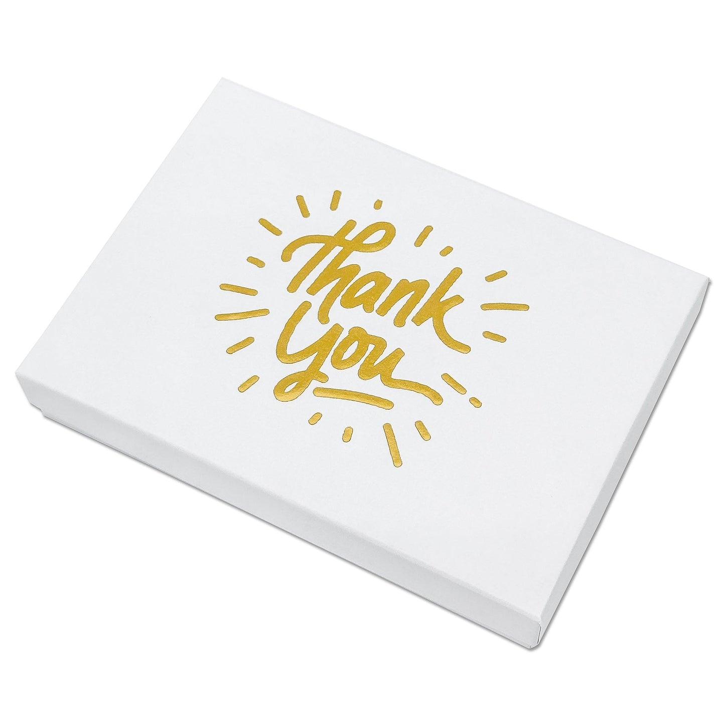 5 7/16" x 3 15/16" Matte White and Gold "Thank You" Cotton Filled Box