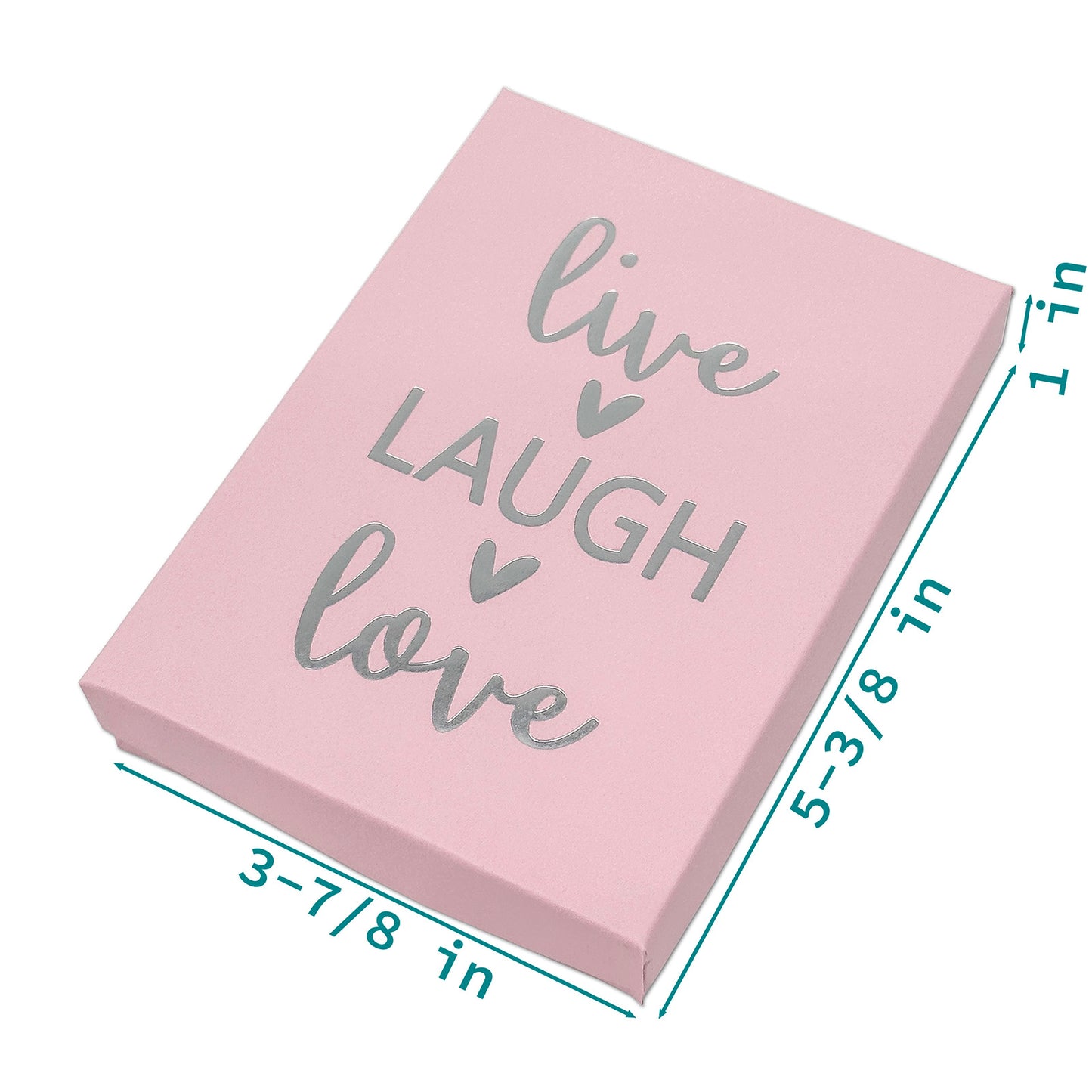 5 7/16" x 3 15/16" Pink and Silver "Live Laugh Love" Cotton Filled Box