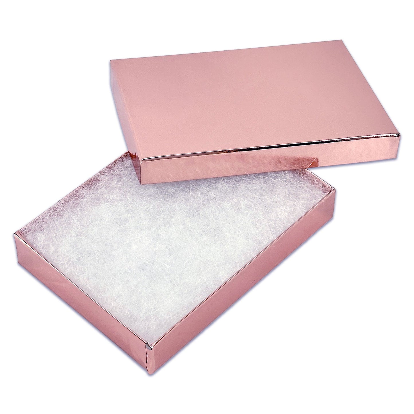 5 7/16" x 3 15/16" x 1" Metallic Rose Gold Cotton Filled Paper Box