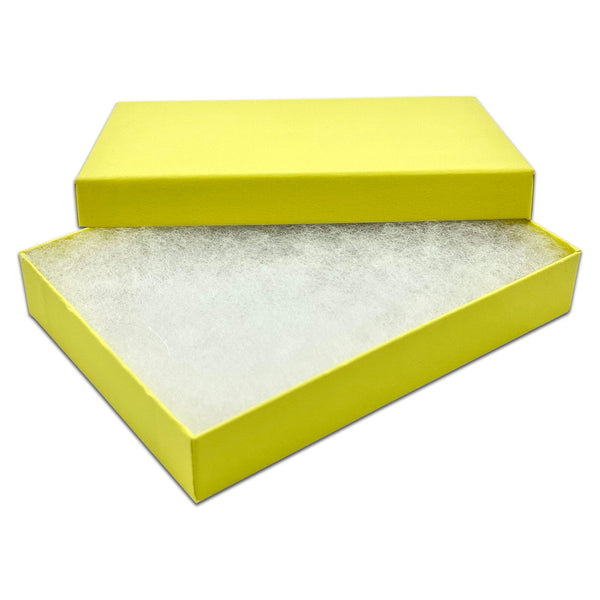 5 7/16" x 3 15/16" x 1" Mustard Yellow Cotton Filled Paper Box (25-Pack)