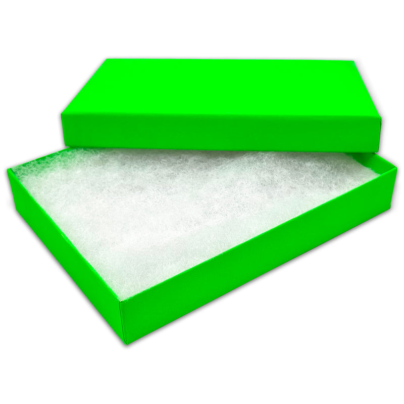 5 7/16" x 3 15/16" x 1" Neon Green Cotton Filled Paper Box (25-Pack)