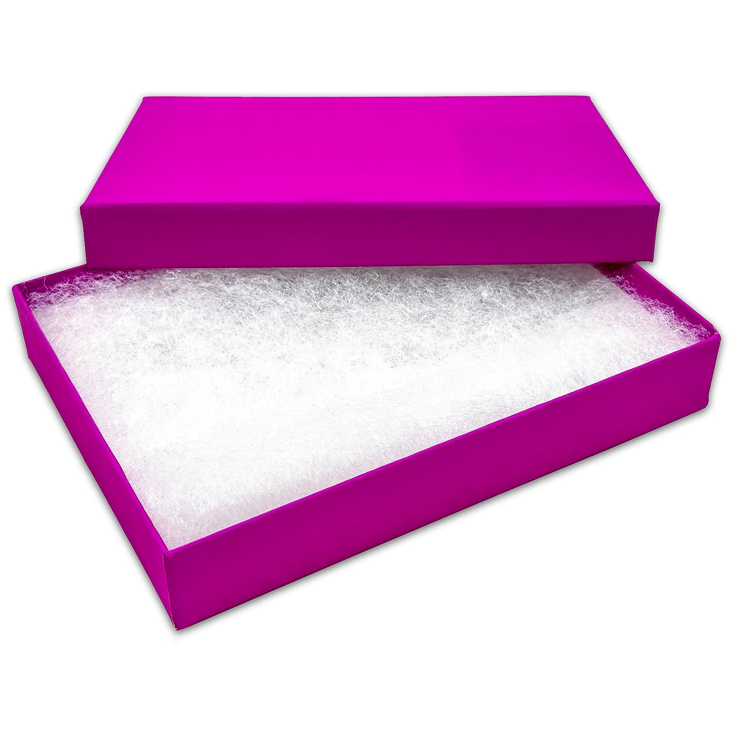 5 7/16" x 3 15/16" x 1" Neon Purple Cotton Filled Paper Box (25-Pack)