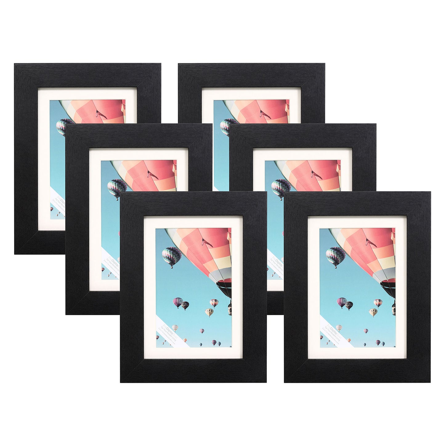 5" x 7" Black MDF Wood 6 Pack Picture Frames with Tempered Glass, 4" x 6" Matted