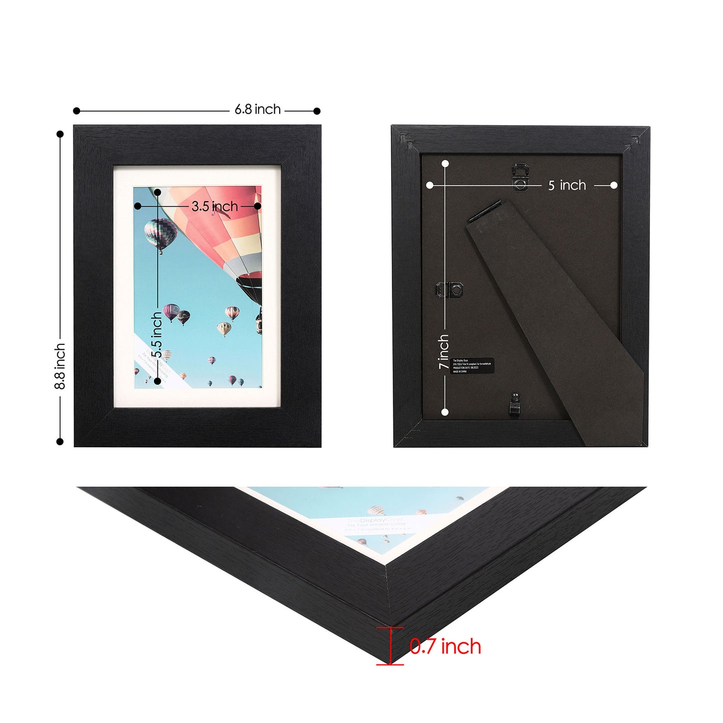 5" x 7" Black MDF Wood 6 Pack Picture Frames with Tempered Glass, 4" x 6" Matted