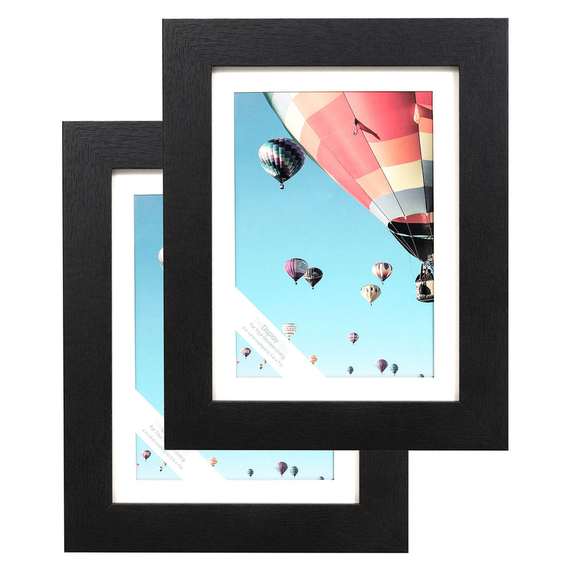 6" x 8" Black MDF Wood Picture Frame with Tempered Glass, 5" x 7" Matted