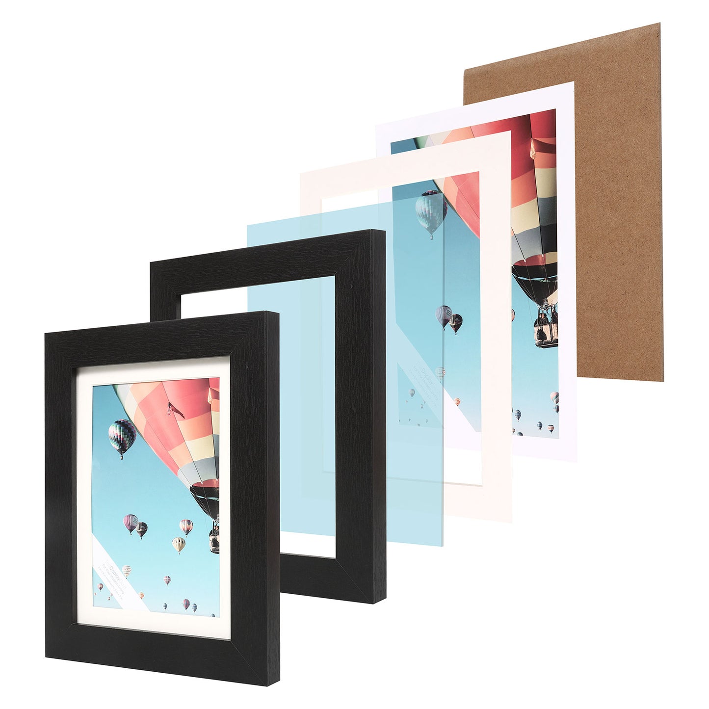 6" x 8" Black MDF Wood 6 Pack Picture Frames with Tempered Glass, 5" x 7" Matted