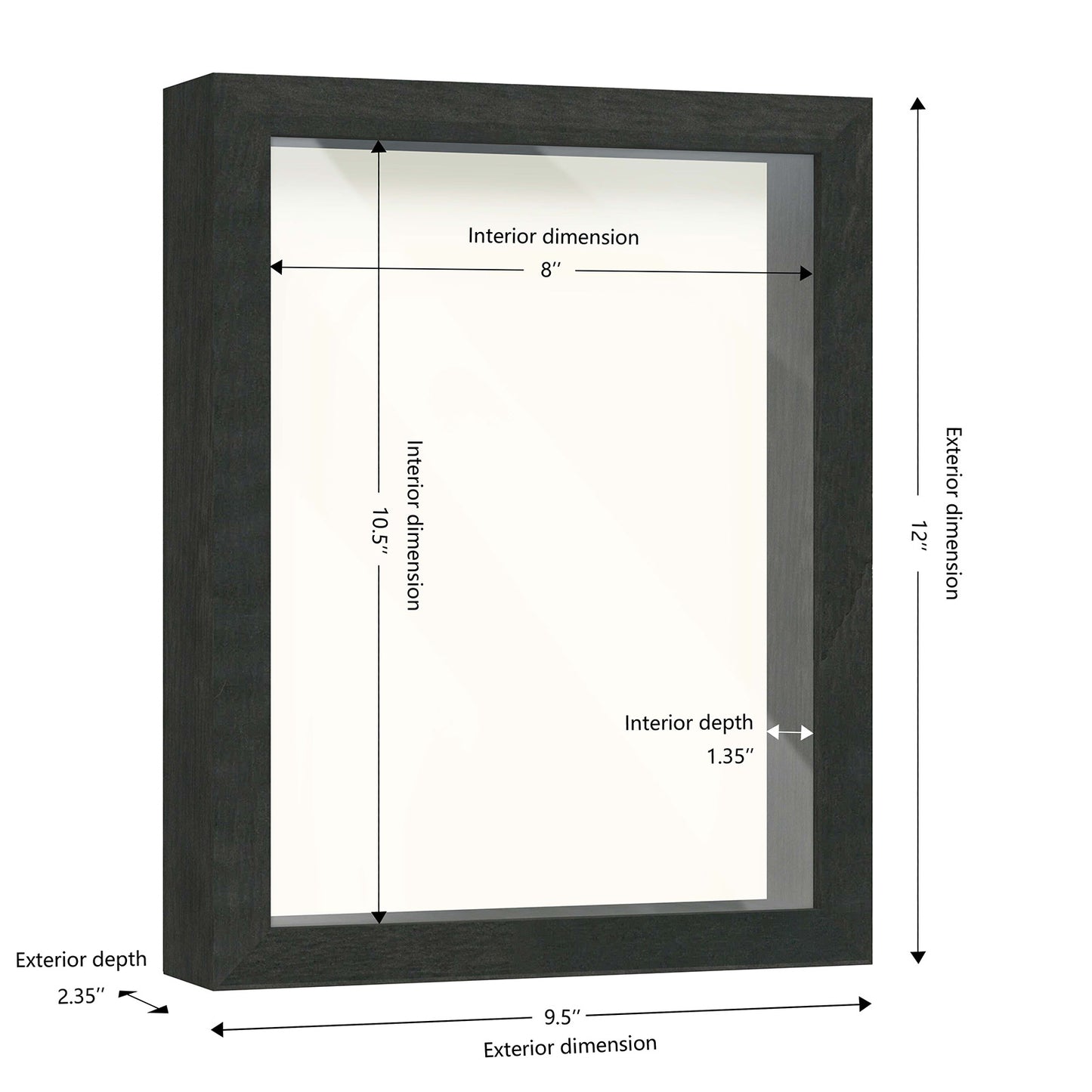 8 1/2" x 11" Black Driftwood Finish MDF Wood Shadow Box Frame