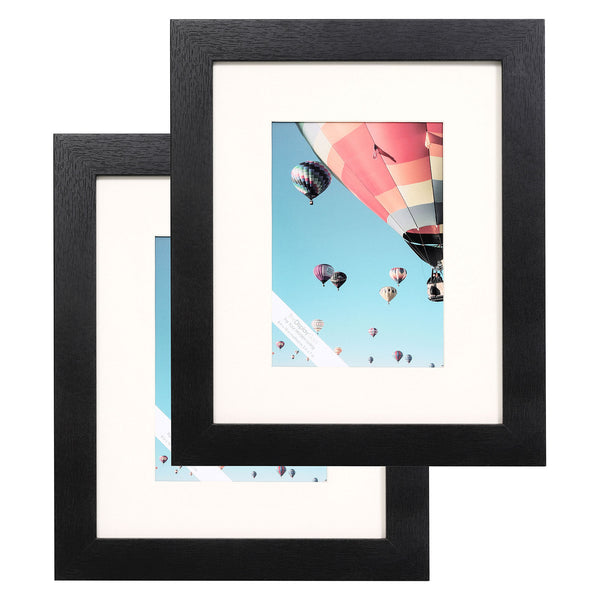 8" x 10" Black MDF Wood 2 Pack Picture Frames with Tempered Glass, 5" x 7" Matted