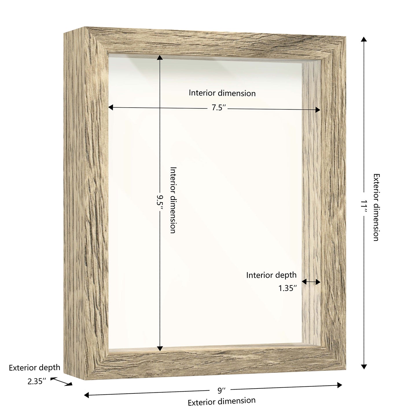 8" x 10" Natural Driftwood Finish MDF Wood Shadow Box Frame