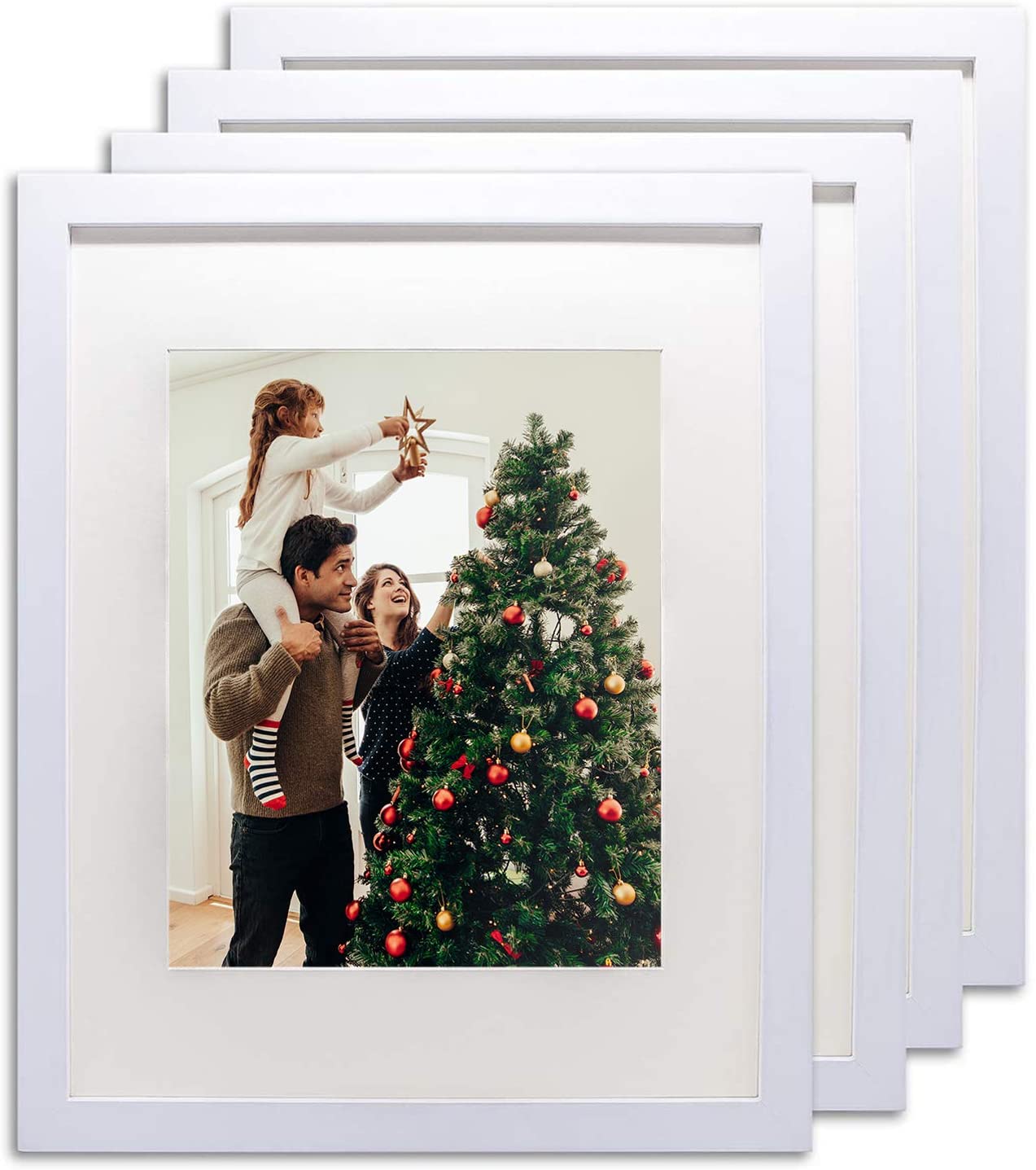 (48-Pack) 8" x 10" White Solid Pine Wood 4 Pack Picture Frames, 5" x 7" Matted