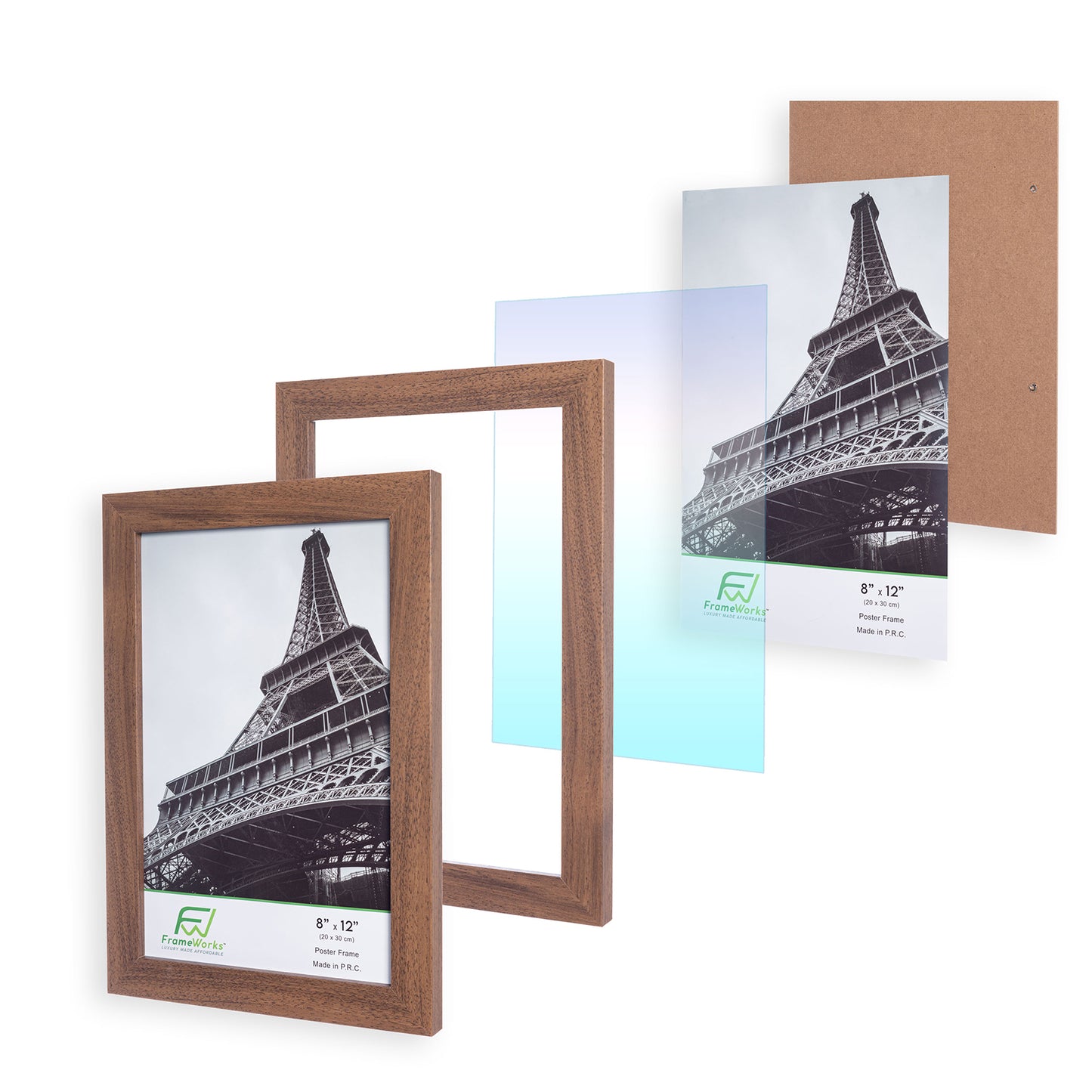 8" x 12" Dark Oak MDF Wood Multi-Pack Back-Loading Poster Frames