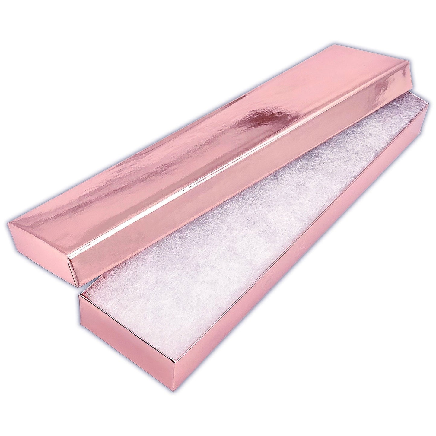 8" x 2" x 1" Metallic Rose Gold Cotton Filled Paper Box