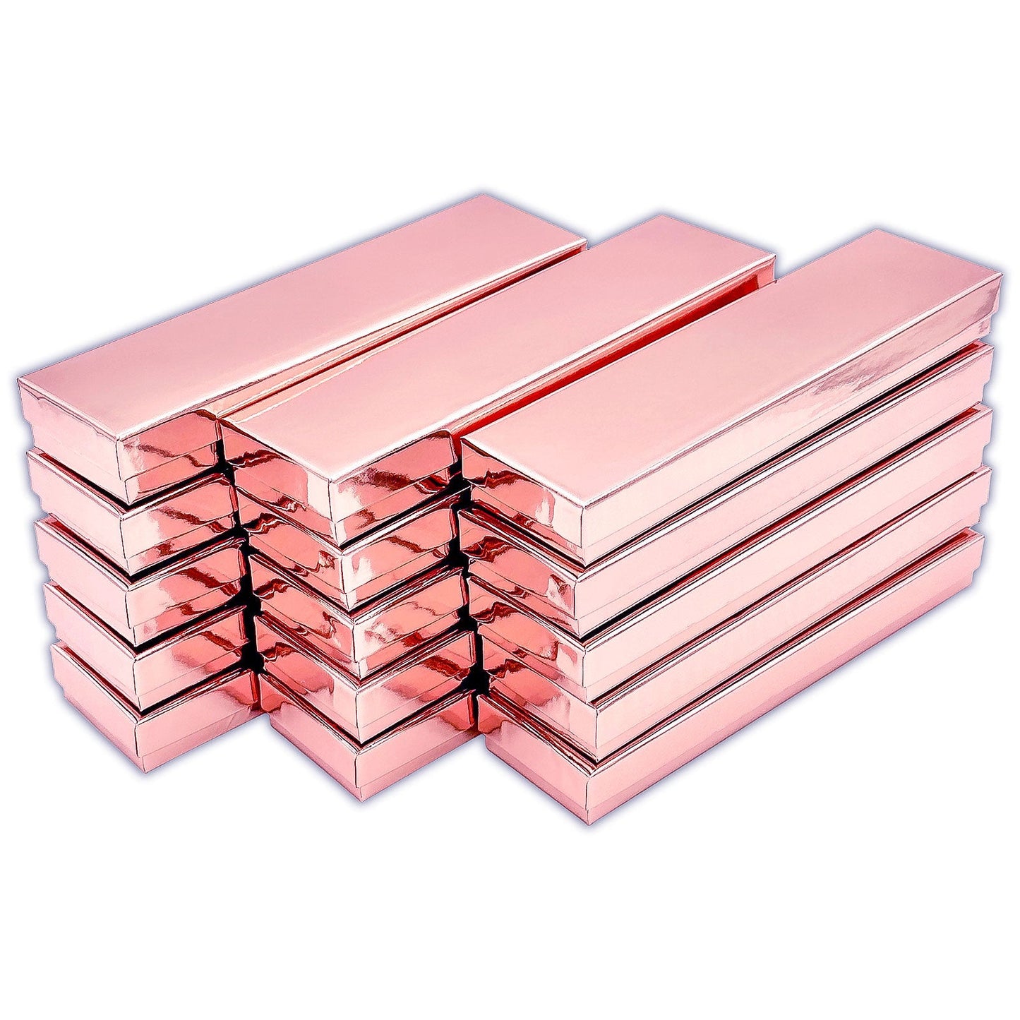 8" x 2" x 1" Metallic Rose Gold Cotton Filled Paper Box