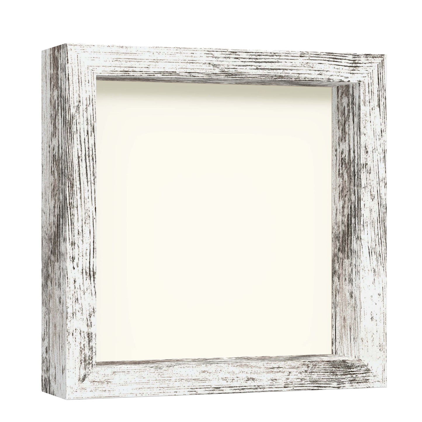 8" x 8" White Driftwood Finish MDF Wood Shadow Box Frame