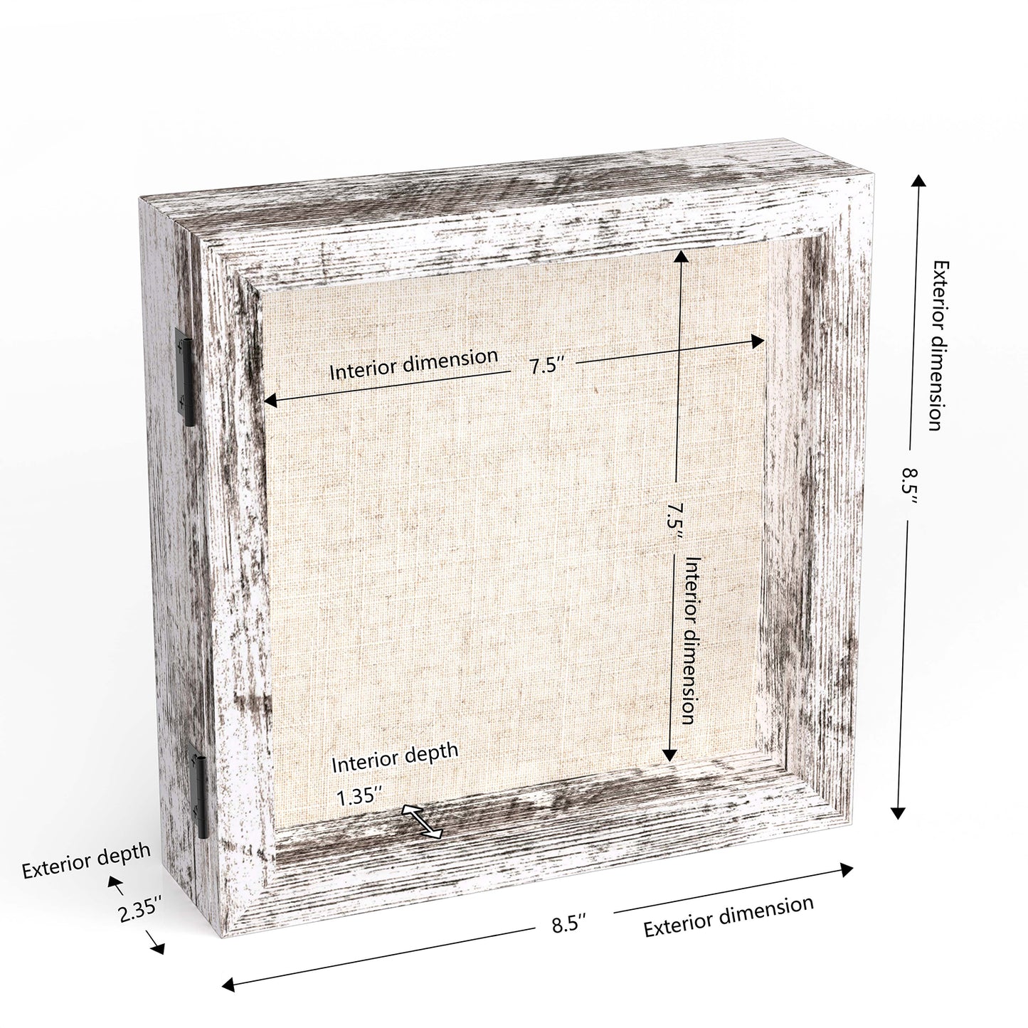 8" x 8" White Woodgrain MDF Wood Linen Backboard Shadow Box Frame