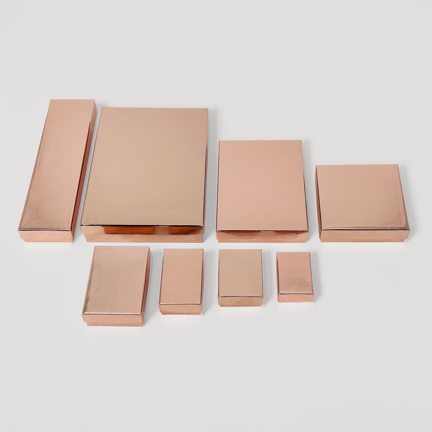 3 1/2" x 3 1/2" x 1" Metallic Rose Gold Cotton Filled Paper Box