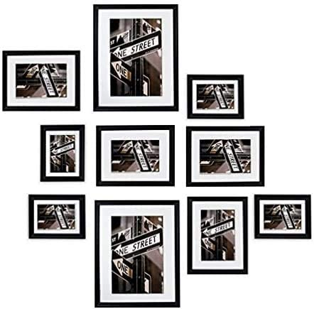 10 Piece Black Solid Pine Wood Tempered Glass Multi-Size Picture Frame Set