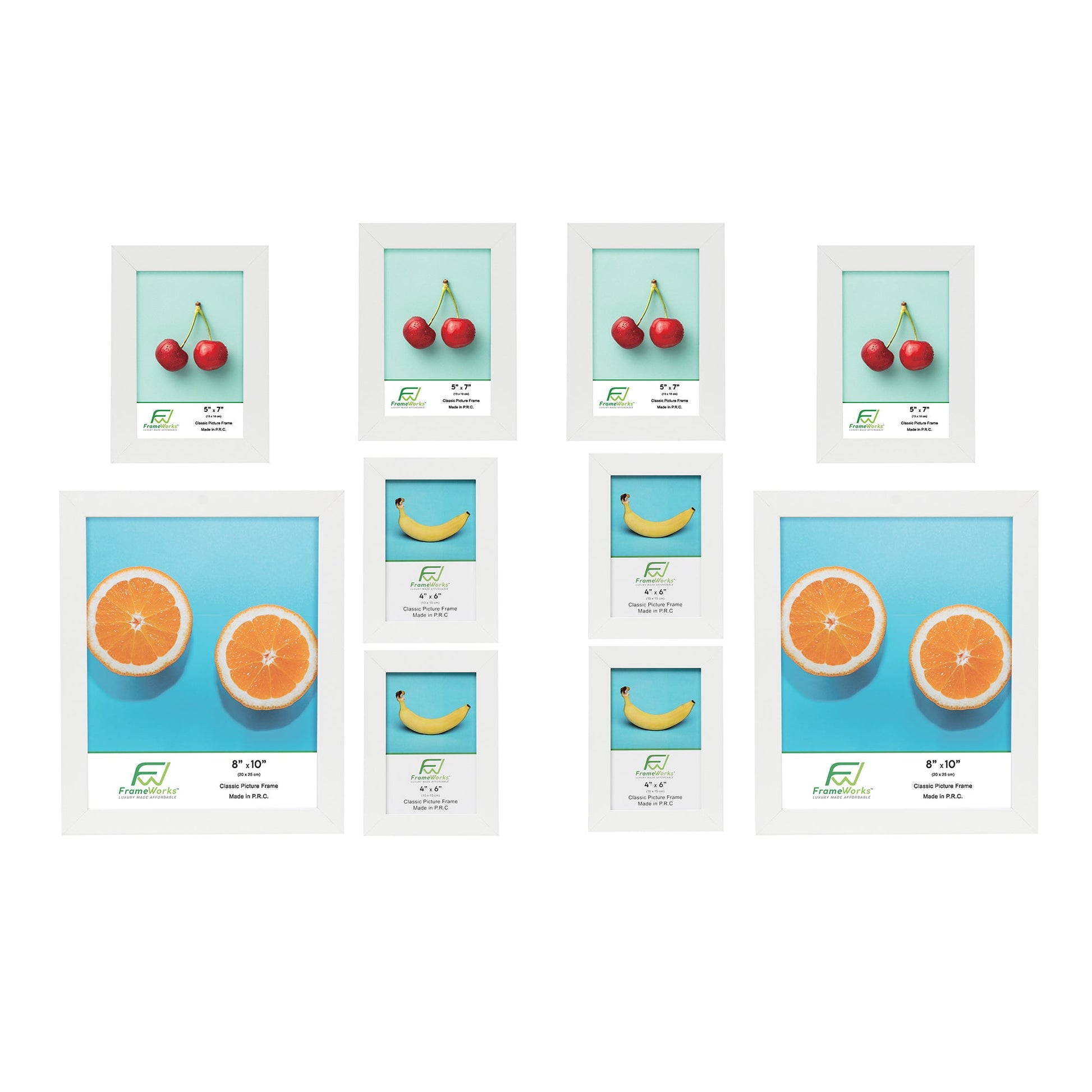 10 Piece White Wood Picture Frame Collage Set with Tempered Glass