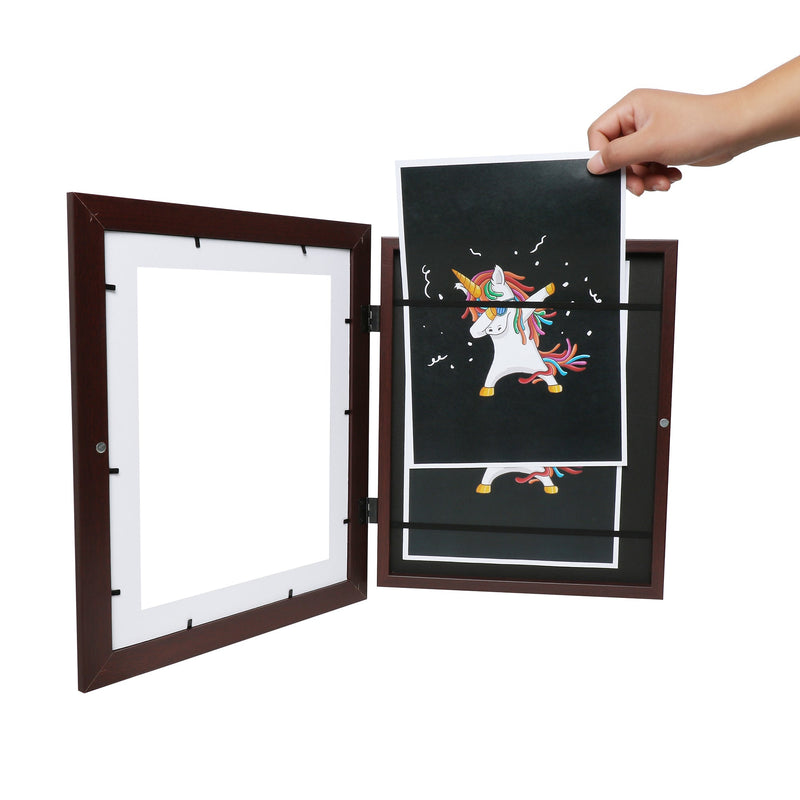10" x 12.5" Mahogany Wood Children's Art Picture Frame with Elastic Straps