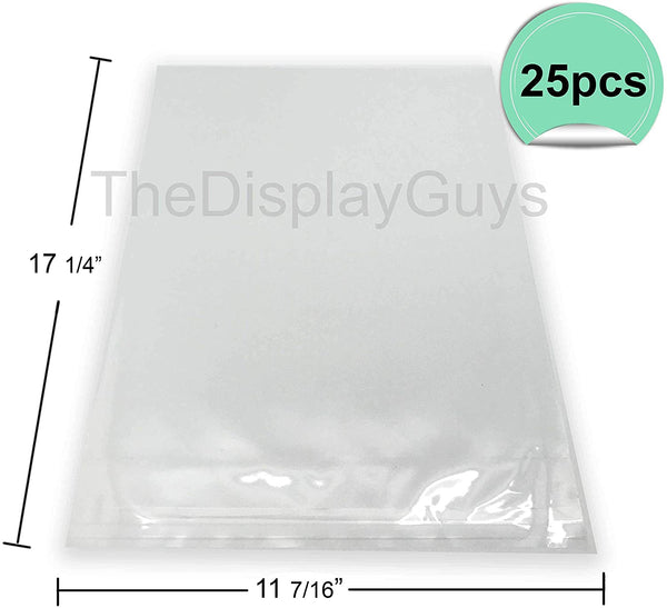 11 7/16" x 17 1/4" 25 Pack Clear Self Adhesive Plastic Bags for 11" x 17" Photos