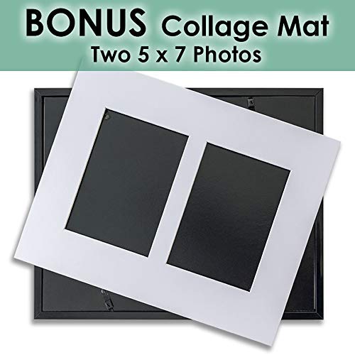 11" x 14" Black Solid Pine Wood Picture Frame with Tempered Glass, 8" x 10" Matted