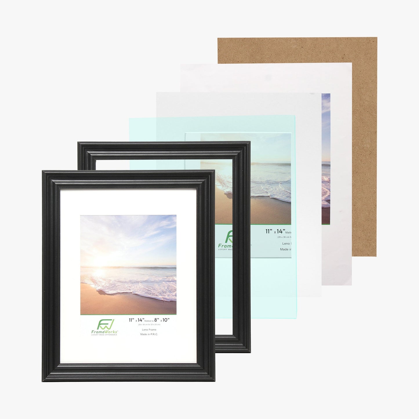 11" x 14" Black Wood 2-Pack Picture Frames with Molded Edges, 8" x 10" Matted