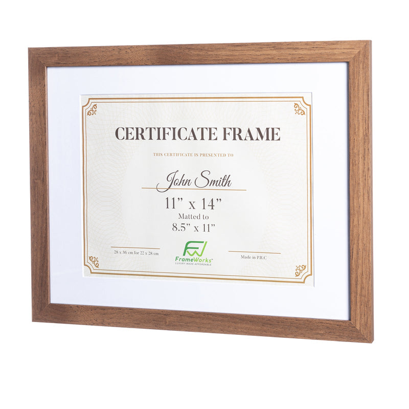 11" x 14” Classic Dark Oak Wood Document Frame with Tempered Glass, 8.5" x 11" Matted