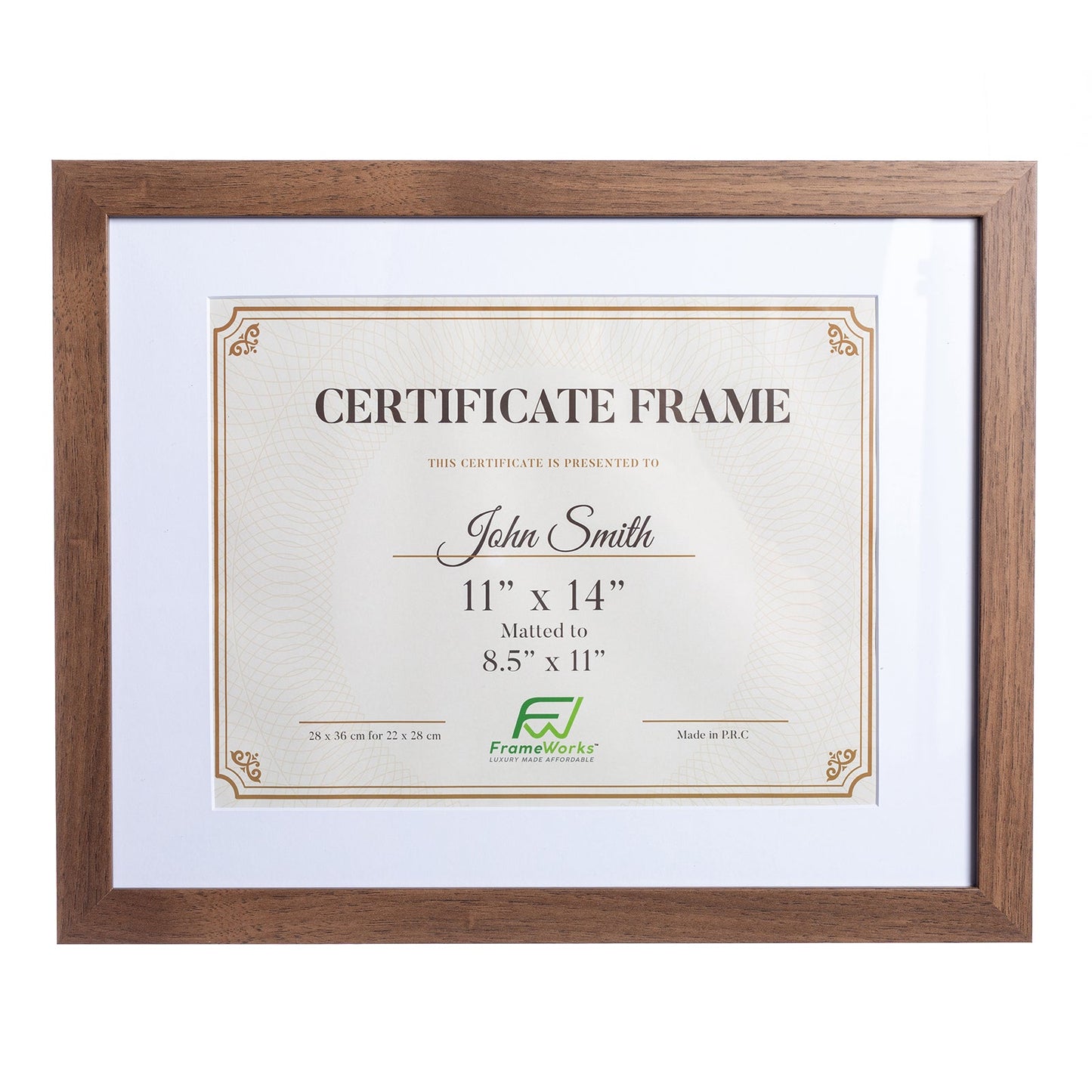 11" x 14” Classic Dark Oak Wood Document Frame with Tempered Glass, 8.5" x 11" Matted