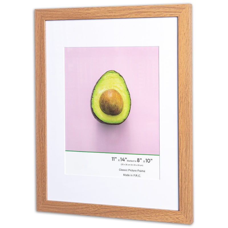 11" x 14” Classic Light Oak MDF Wood Picture Frame with Tempered Glass, 8" x 10" Matted