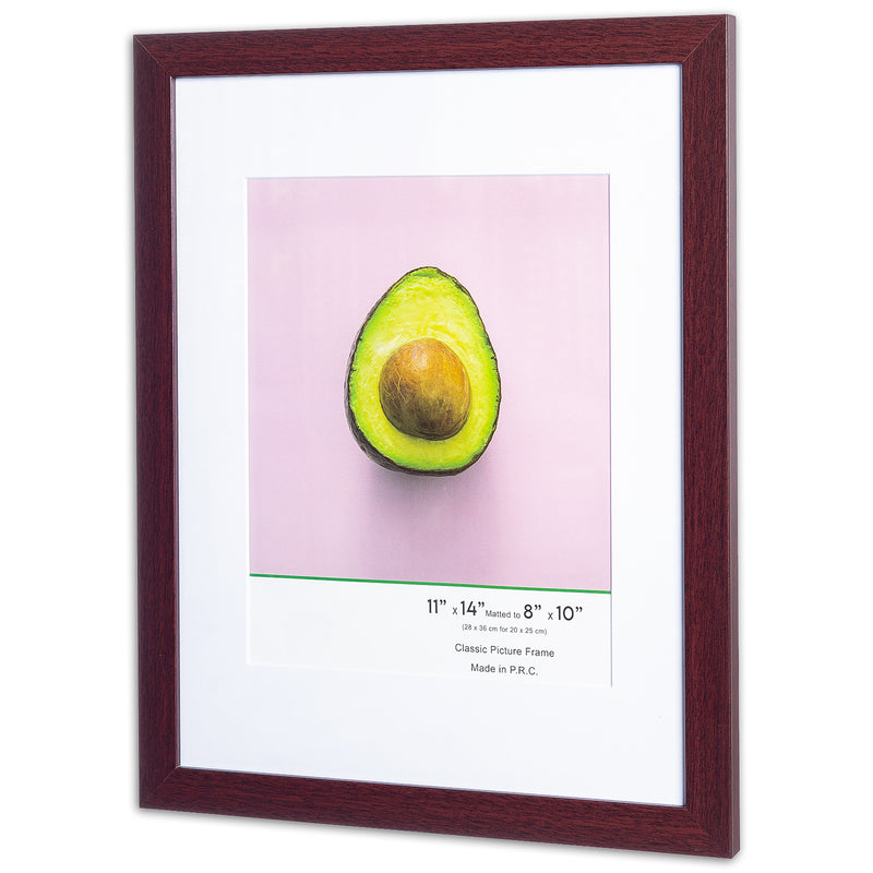 11" x 14” Classic Mahogany MDF Wood Picture Frame with Tempered Glass, 8" x 10" Matted