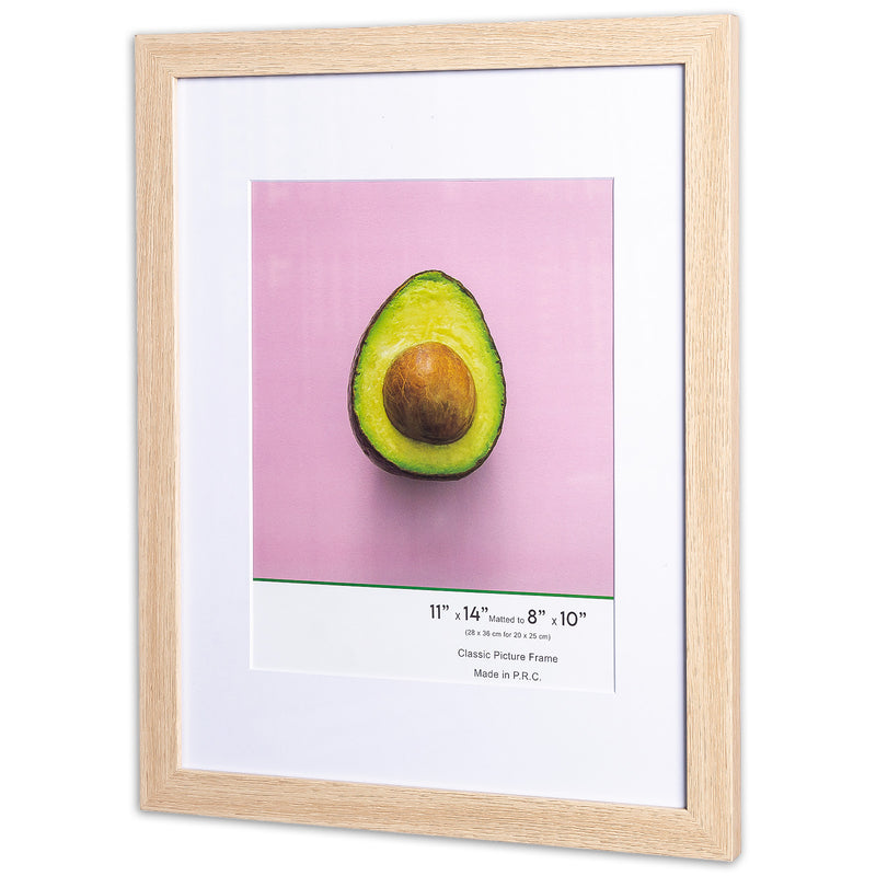 11" x 14” Classic Natural Oak MDF Wood Picture Frame with Tempered Glass, 8" x 10" Matted