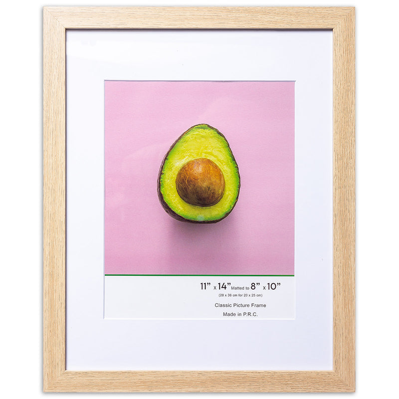 11" x 14” Classic Natural Oak MDF Wood Picture Frame with Tempered Glass, 8" x 10" Matted