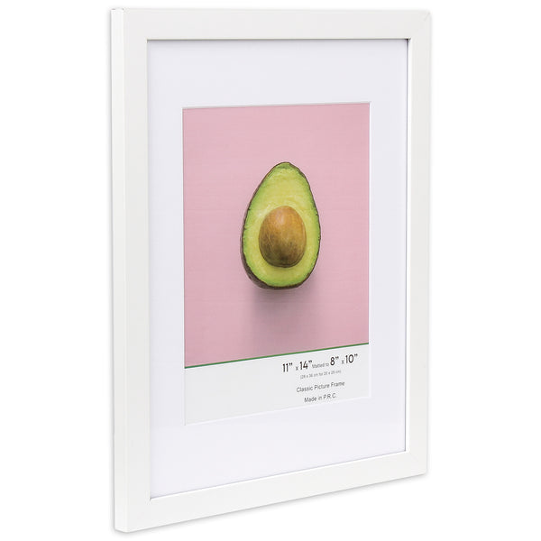 11" x 14” Classic White MDF Wood Picture Frame with Tempered Glass, 8" x 10" Matted