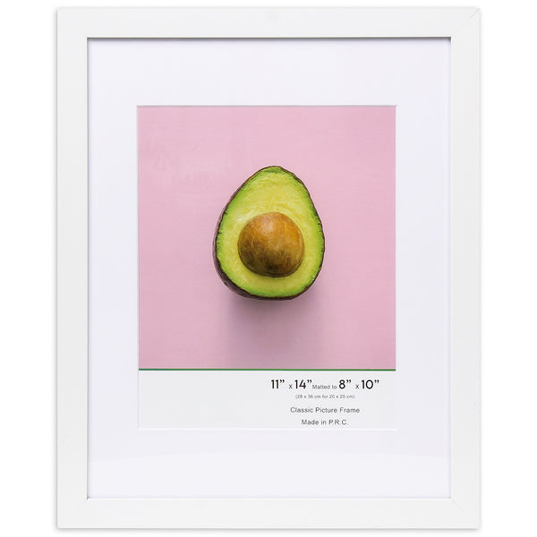 11" x 14” Classic White MDF Wood Picture Frame with Tempered Glass, 8" x 10" Matted