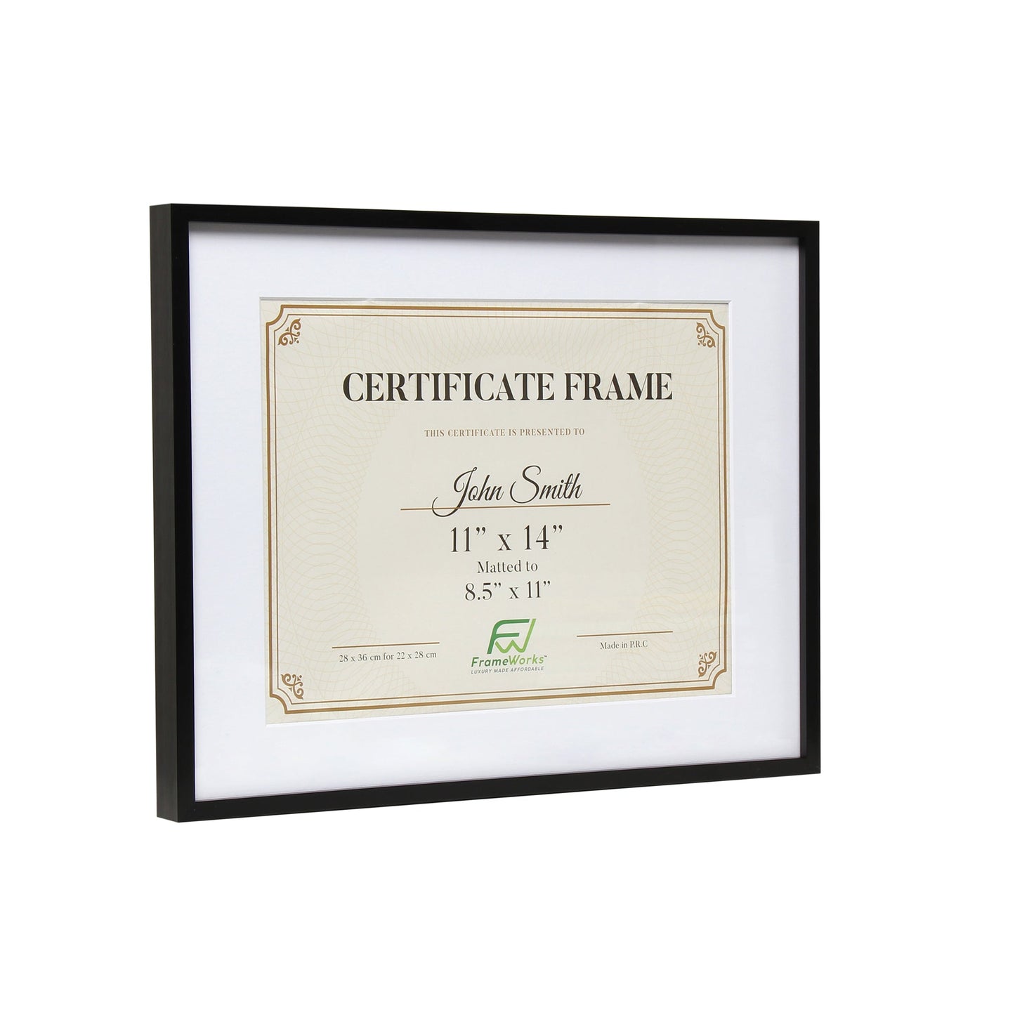 11" x 14" Deluxe Black Aluminum Contemporary Diploma Picture Frame, 8.5" x 11" Matted