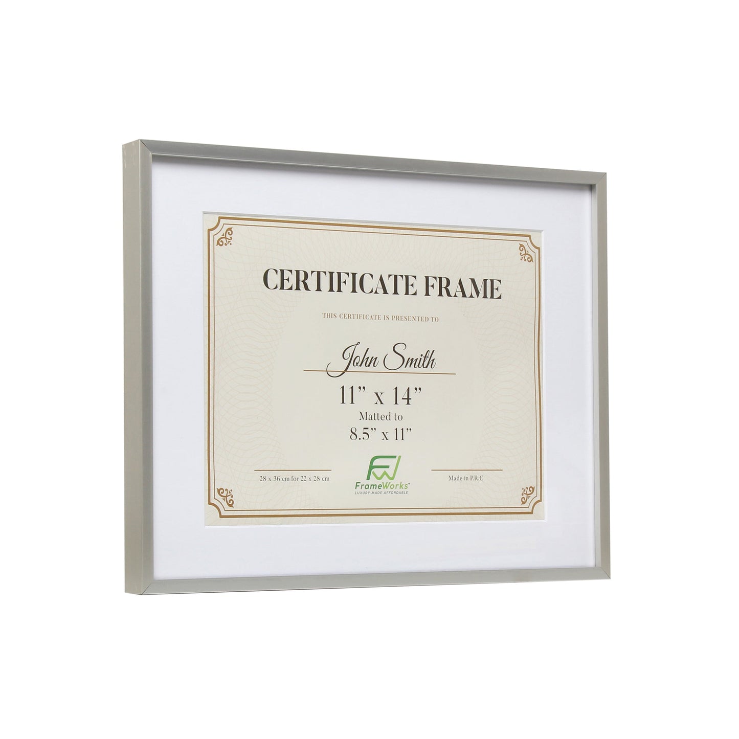 11" x 14" Deluxe Silver Aluminum Contemporary Diploma Picture Frame, 8.5" x 11" Matted