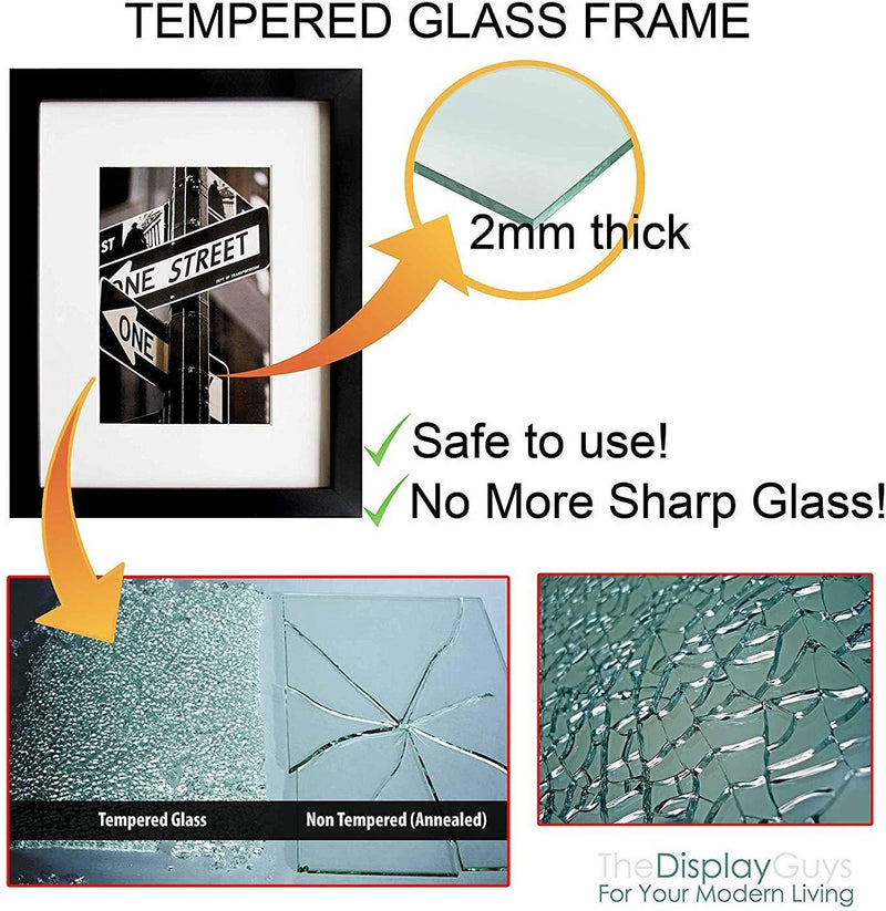 11" x 14" Satin Black Aluminum Picture Frame with Tempered Glass, 8" x 10" Matted