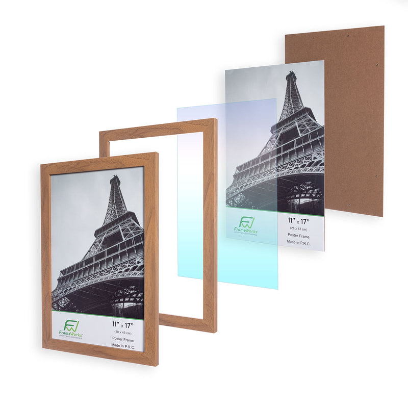 11" x 17" Light Oak Wood 2-Pack Back-Loading Poster Frames