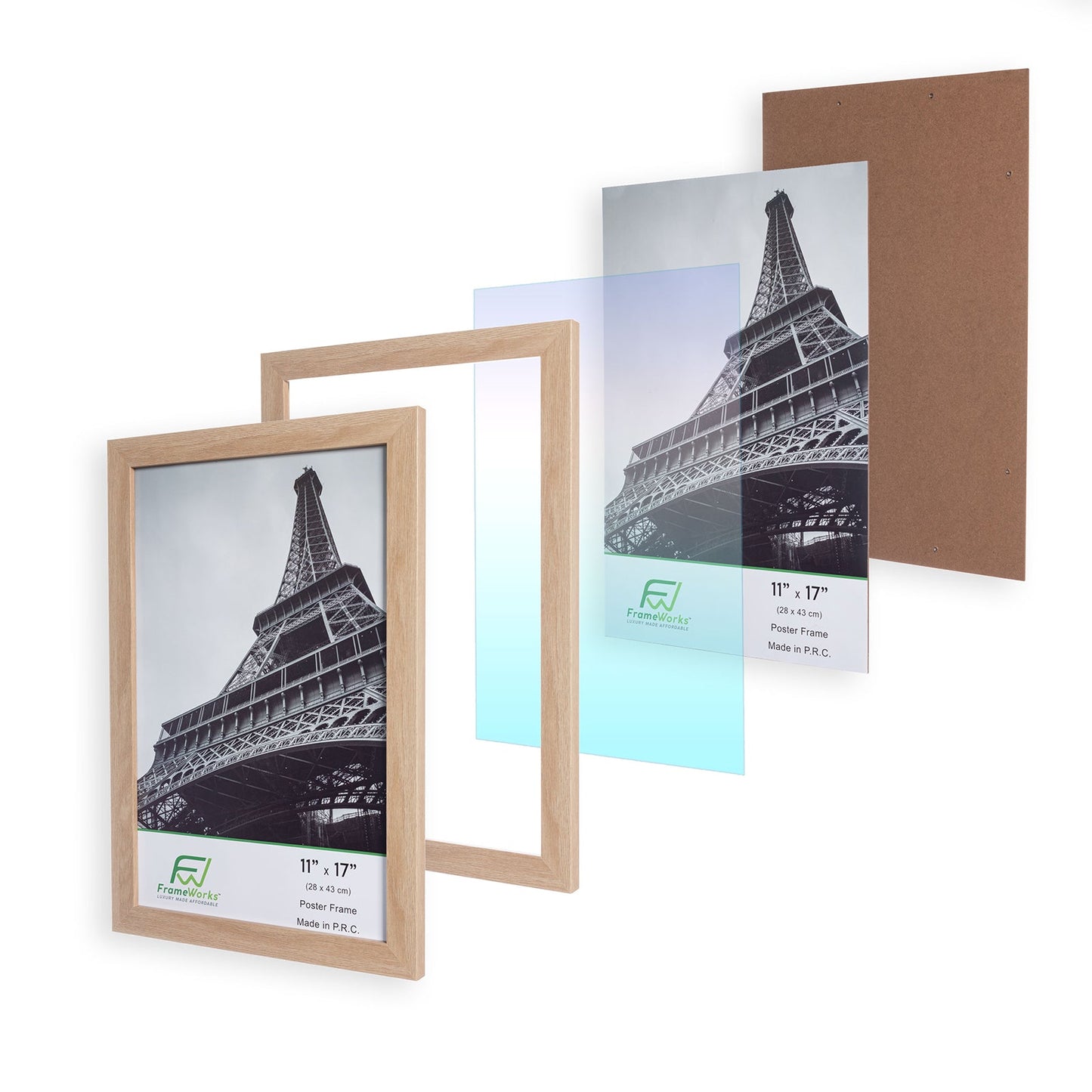11" x 17" Natural Oak Wood 2-Pack Back-Loading Poster Frames