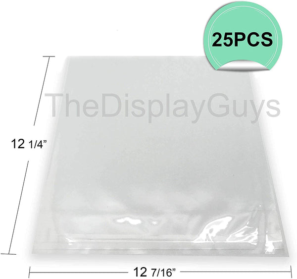 12 7/16" x 12 1/4" 25 Pack Clear Self Adhesive Plastic Bags for 12" x 12" Photos