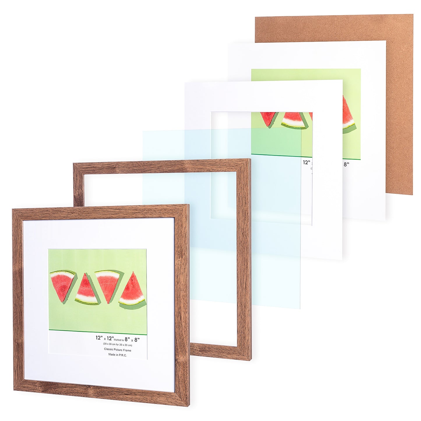 12" x 12” Classic Dark Oak MDF Wood Picture Frame with Tempered Glass, 8" x 8" Matted