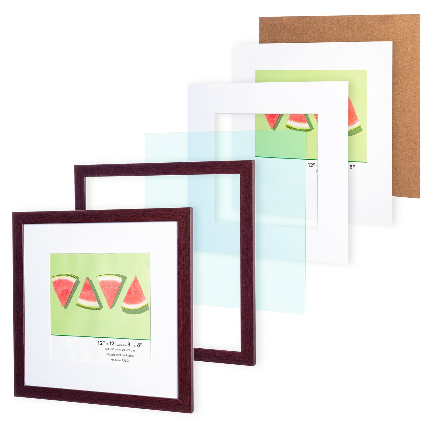 12" x 12” Classic Mahogany MDF Wood Picture Frame with Tempered Glass, 8" x 8" Matted