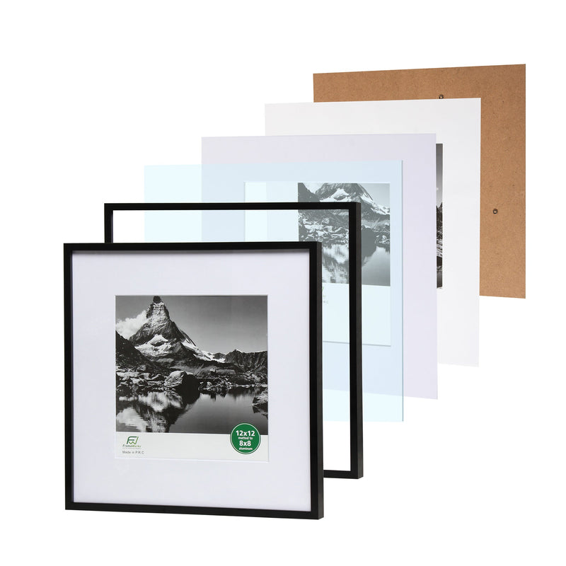 12" x 12" Deluxe Black Aluminum Contemporary Picture Frame, 8" x 8" Matted