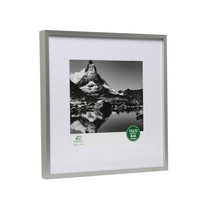 12" x 12" Deluxe Silver Aluminum Contemporary Picture Frame, 8" x 8" Matted