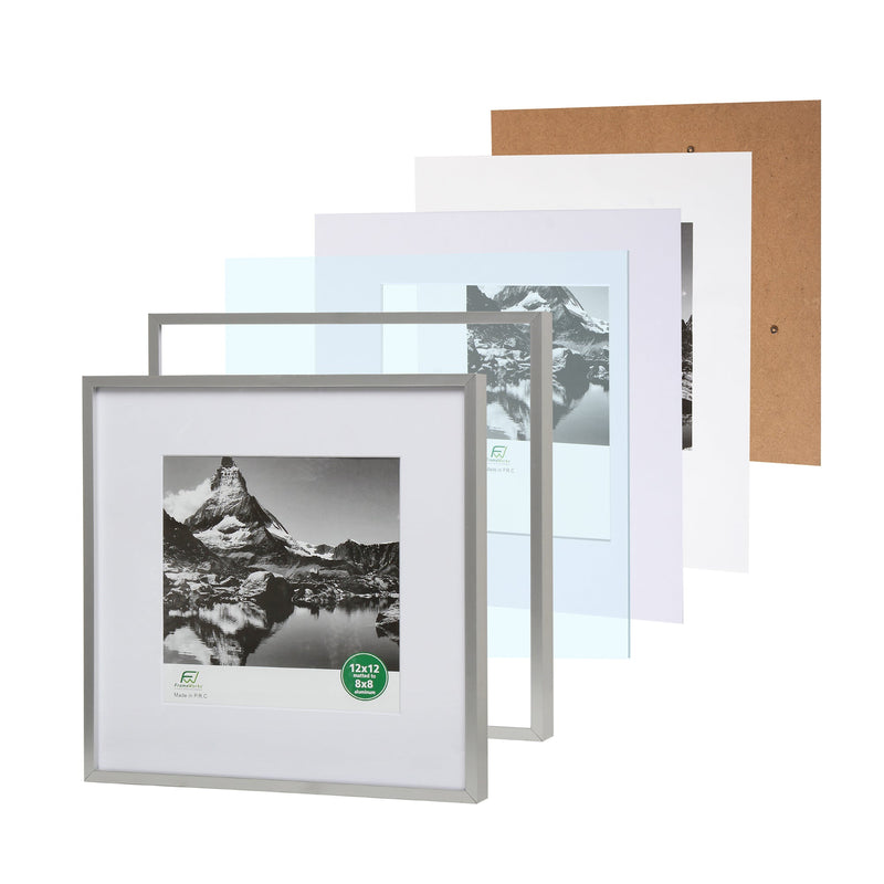 12" x 12" Deluxe Silver Aluminum Contemporary Picture Frame, 8" x 8" Matted