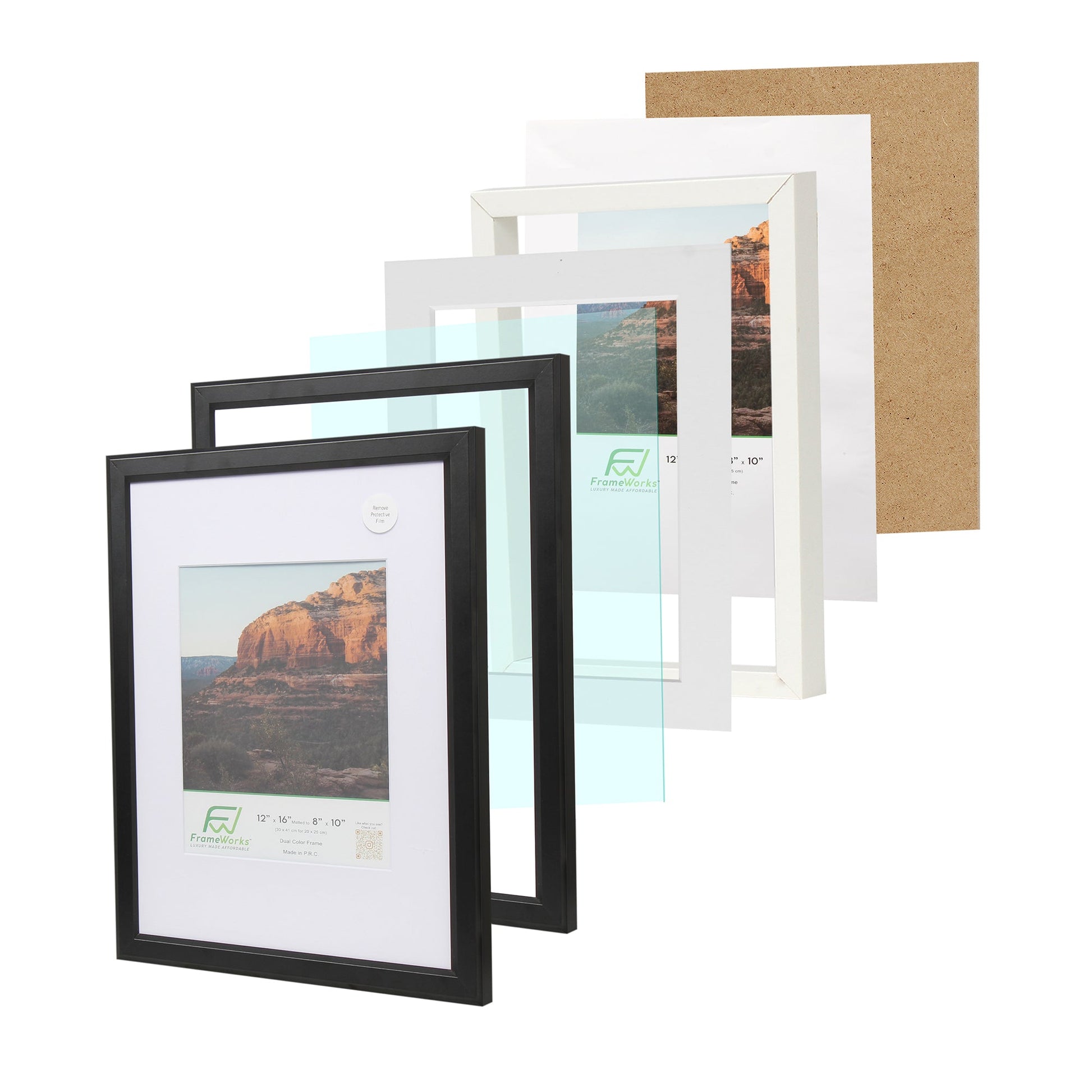 12" x 16" Black Wood 2-Pack Picture Frames, 8" x 10" Matted