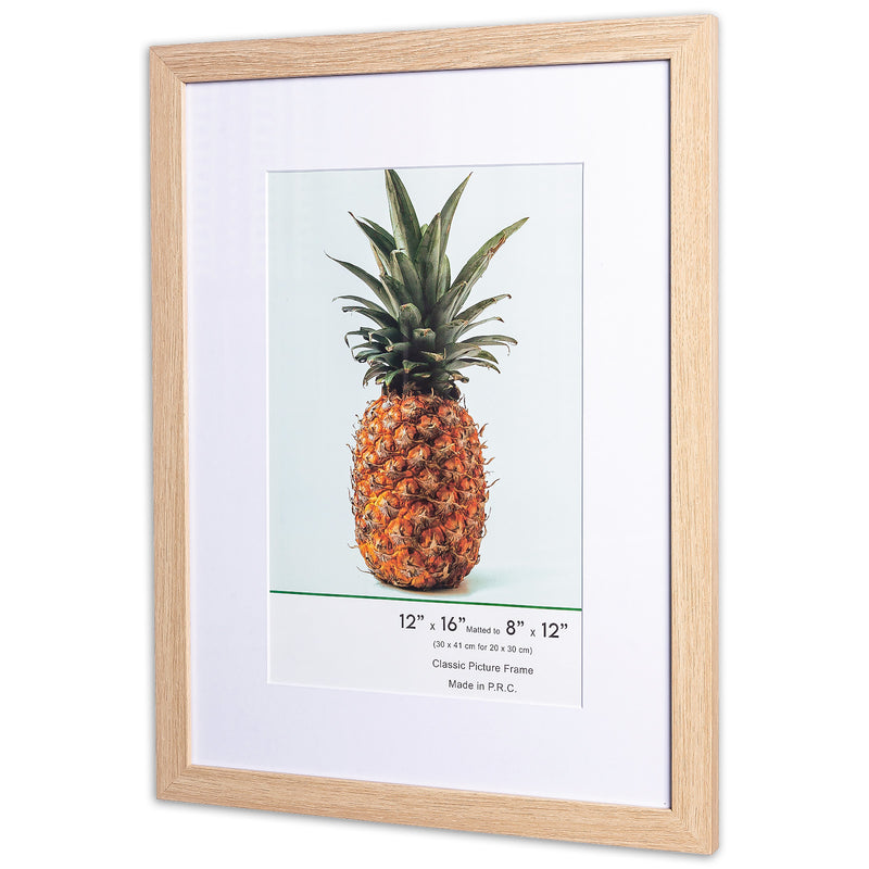 12" x 16” Classic Natural Oak MDF Wood Picture Frame with Tempered Glass, 8" x 12" Matted