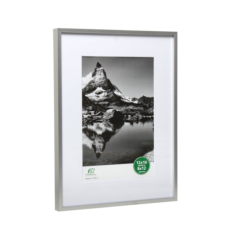 12" x 16" Deluxe Silver Aluminum Contemporary Picture Frame, 8" x 12" Matted